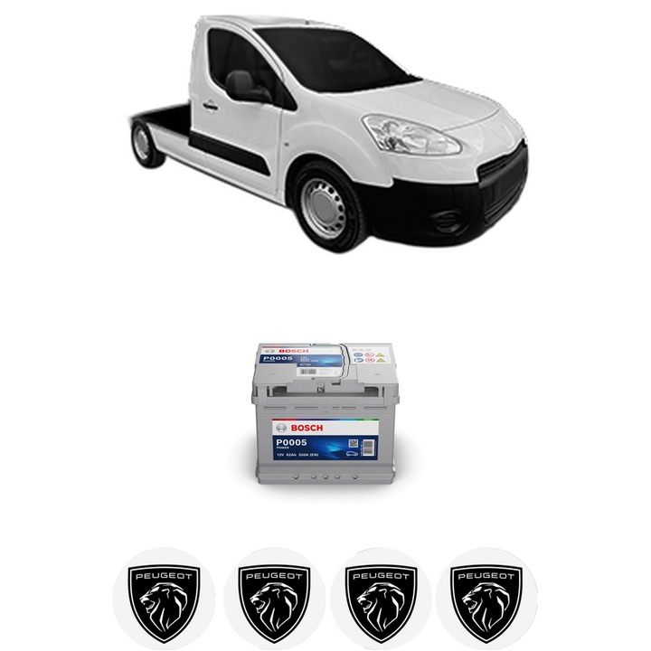 Baterie Acumulator 62 Ah 12 V 550 A PEUGEOT PARTNER Platform/Chassis 1.6 BlueHDi 100 din 2015 KW 73 CP 100 CMC 1560, auto, Bosch, 4x Stickere auto cu PEUGEOT