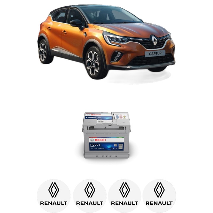 Baterie Acumulator 62 Ah 12 V 550 A RENAULT CAPTUR II (HF_) TCe 100 (HFMT) din 2020 KW 74 CP 101 CMC 999, auto, Bosch, 4x Stickere auto cu RENAULT