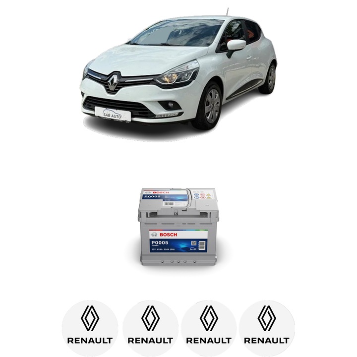 Baterie Acumulator 62 Ah 12 V 550 A RENAULT CLIO V (B7_) 1.0 TCe 100 (B7MT) din 2019 KW 74 CP 101 CMC 999, auto, Bosch, 4x Stickere auto cu RENAULT