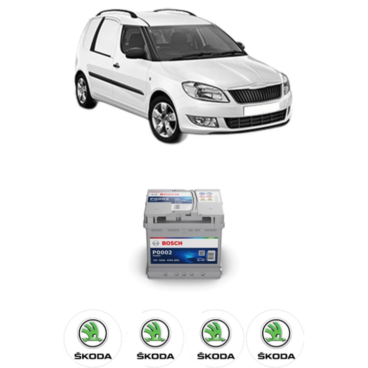 Baterie Acumulator 52 Ah 12 V 470 A SKODA FABIA I Praktik (6Y5) 1.4 din 2001-2003 KW 50 CP 68 CMC 1397, auto, Bosch, 4x Stickere auto cu SKODA