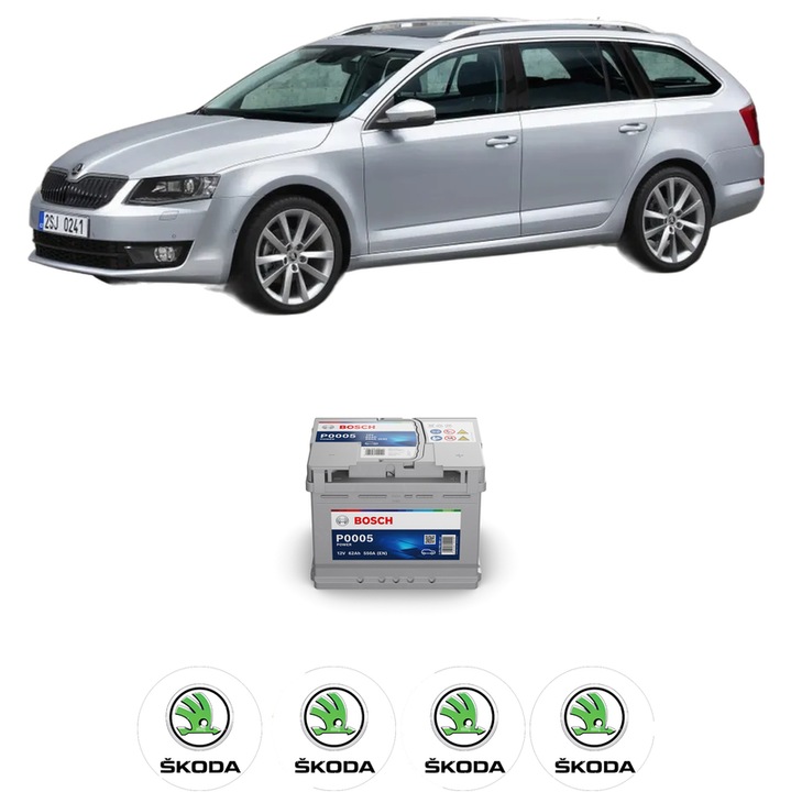 Baterie Acumulator 62 Ah 12 V 550 A SKODA OCTAVIA III Combi (5E5, 5E6) 1.8 TSI 4x4 din 2012-2017 KW 132 CP 180 CMC 1798, auto, Bosch, 4x Stickere auto cu SKODA