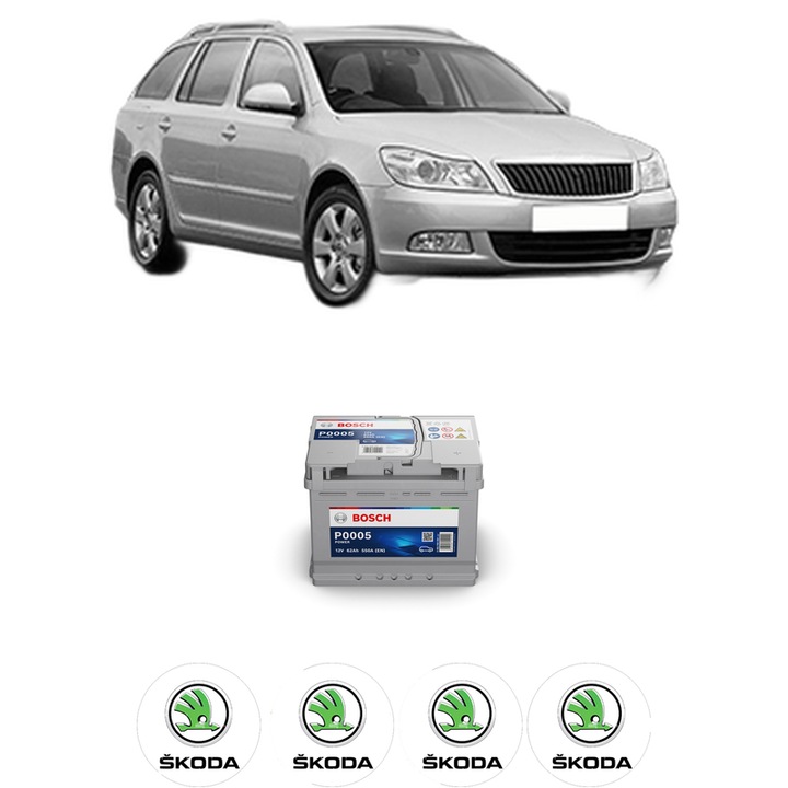 Baterie Acumulator 62 Ah 12 V 550 A SKODA OCTAVIA II Combi (1Z5) 1.6 LPG din 2009-2012 KW 75 CP 102 CMC 1595, auto, Bosch, 4x Stickere auto cu SKODA