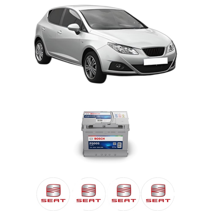 Baterie Acumulator 62 Ah 12 V 550 A SEAT IBIZA IV (6J5, 6P1) 1.2 TDI din 2010-2015 KW 55 CP 75 CMC 1199, auto, Bosch, 4x Stickere auto cu SEAT