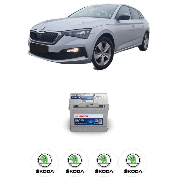 Baterie Acumulator 62 Ah 12 V 550 A SKODA SCALA (NW1) 1.0 TSI din 2019 KW 85 CP 116 CMC 999, auto, Bosch, 4x Stickere auto cu SKODA
