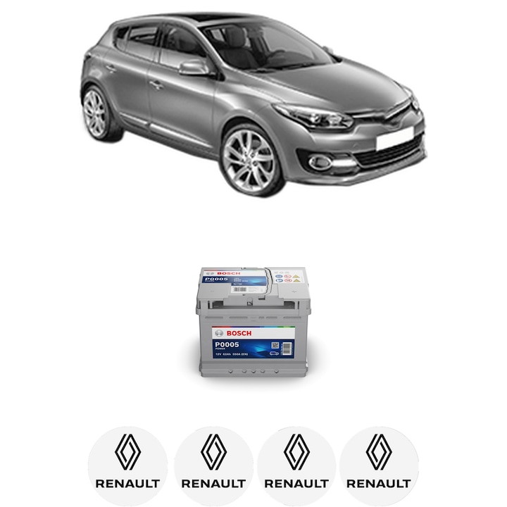 Baterie Acumulator 62 Ah 12 V 550 A RENAULT MEGANE III Hatchback (BZ0/1_, B3_) 1.5 dCi (BZ1G, BZ1W, BZ0R) din 2013-2015 KW 70 CP 95 CMC 1461, auto, Bosch, 4x Stickere auto cu RENAULT