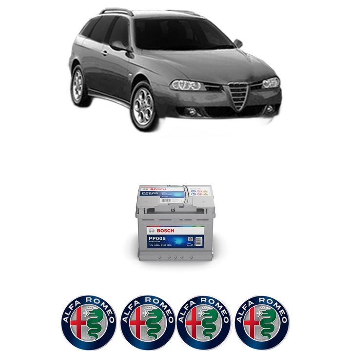 Baterie Acumulator 63 Ah 12 V 610 A ALFA ROMEO 156 Sportwagon (932_) 1.6 16V T.SPARK (932A4) din 2000-2005 KW 82 CP 112 CMC 1598, auto, Bosch, 4x Stickere auto cu ALFA ROMEO