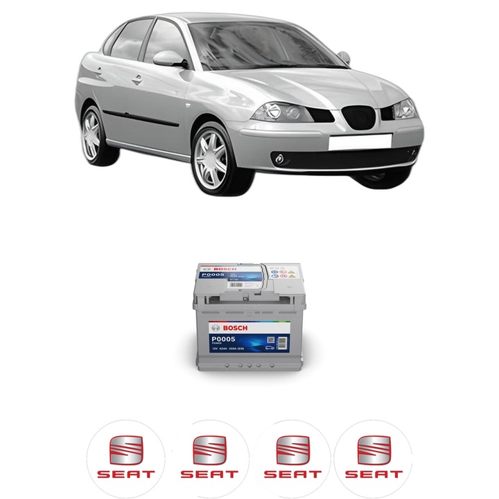 Baterie Acumulator 62 Ah 12 V 550 A SEAT CORDOBA (6L2) 1.4 16V din 2002-2009 KW 74 CP 100 CMC 1390, auto, Bosch, 4x Stickere auto cu SEAT