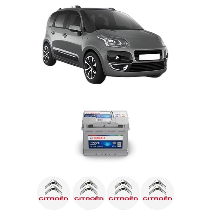 Baterie Acumulator 63 Ah 12 V 610 A CITROEN C3 PICASSO (SH_) 1.4 VTi 95 (SH8FSC, SH8FP0, SH8FP6) din 2008-2015 KW 70 CP 95 CMC 1397, auto, Bosch, 4x Stickere auto cu CITROEN