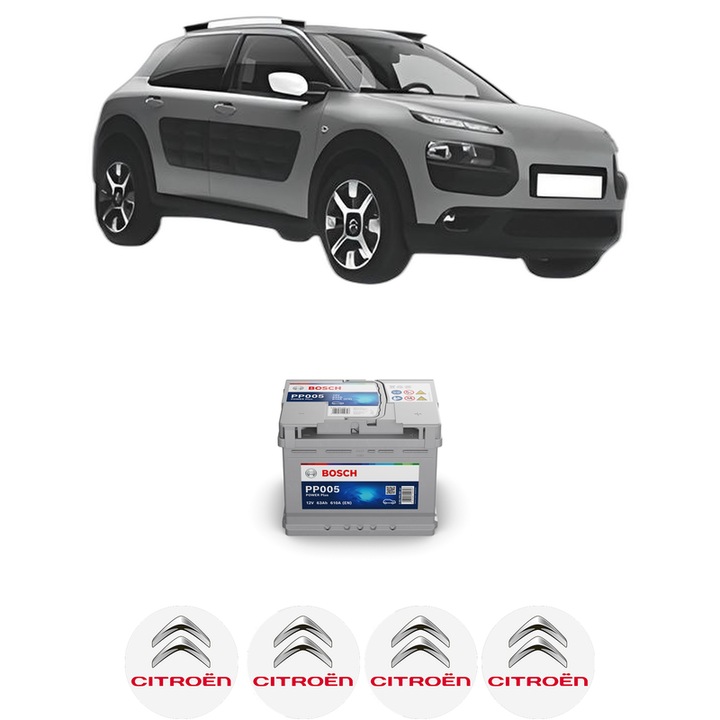 Baterie Acumulator 63 Ah 12 V 610 A CITROEN C4 CACTUS 1.5 BlueHDi 100 din 2018 KW 73 CP 99 CMC 1499, auto, Bosch, 4x Stickere auto cu CITROEN