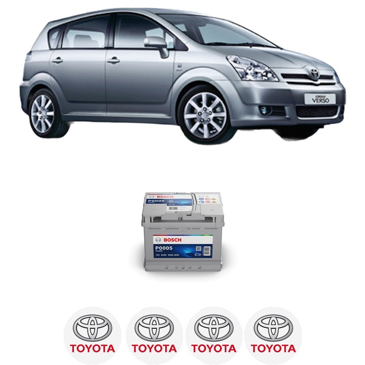 Baterie Acumulator 62 Ah 12 V 550 A TOYOTA COROLLA Verso (ZER_, ZZE12_, R1_) 1.8 (ZNR11_, ZNR11R) din 2004-2009 KW 95 CP 129 CMC 1794, auto, Bosch, 4x Stickere auto cu TOYOTA