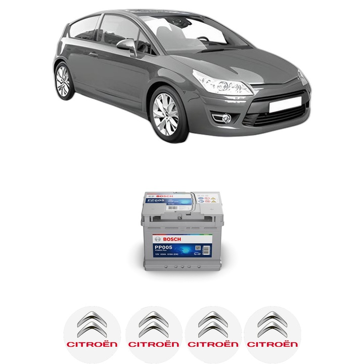 Baterie Acumulator 63 Ah 12 V 610 A CITROEN C4 Coupe (LA_) 1.6 HDi din 2004-2011 KW 80 CP 109 CMC 1560, auto, Bosch, 4x Stickere auto cu CITROEN