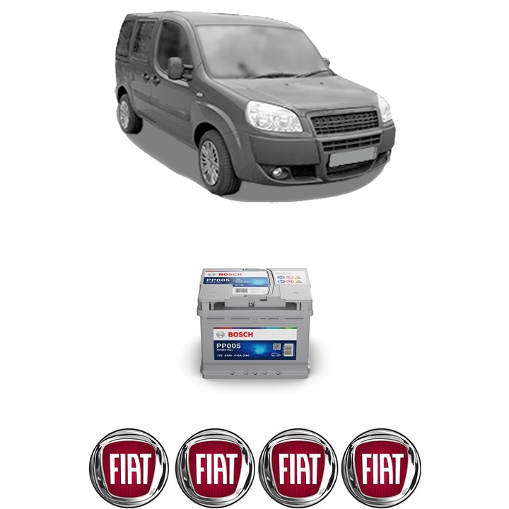 Baterie Acumulator 63 Ah 12 V 610 A FIAT DOBLO MPV (119_, 223_) 1.3 JTD 16V din 2004-2005 KW 51 CP 70 CMC 1248, auto, Bosch, 4x Stickere auto cu FIAT