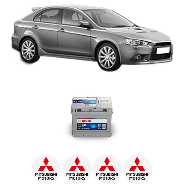 Baterie Acumulator 63 Ah 12 V 610 A MITSUBISHI LANCER VIII Sportback (CX_A) 1.5 Bifuel din 2010 KW 80 CP 109 CMC 1499, auto, Bosch, 4x Stickere auto cu MITSUBISHI