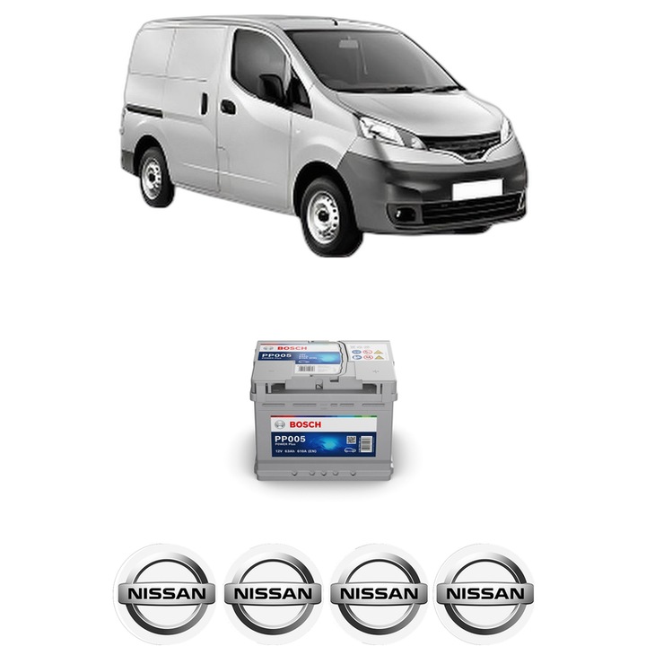 Baterie Acumulator 63 Ah 12 V 610 A NISSAN NV200 Van 1.5 dCi 90 (M20, M20N, M20M) din 2011 KW 66 CP 90 CMC 1461, auto, Bosch, 4x Stickere auto cu NISSAN