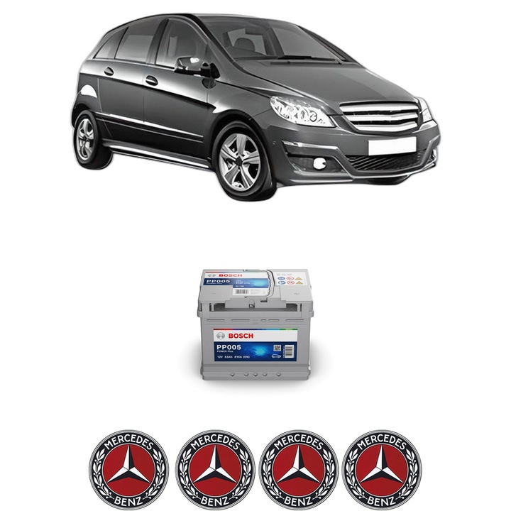 Baterie Acumulator 63 Ah 12 V 610 A MERCEDES-BENZ B-CLASS Sports Tourer (W245) B 150 (245.231) din 2005-2011 KW 70 CP 95 CMC 1498, auto, Bosch, 4x Stickere auto cu MERCEDES-BENZ