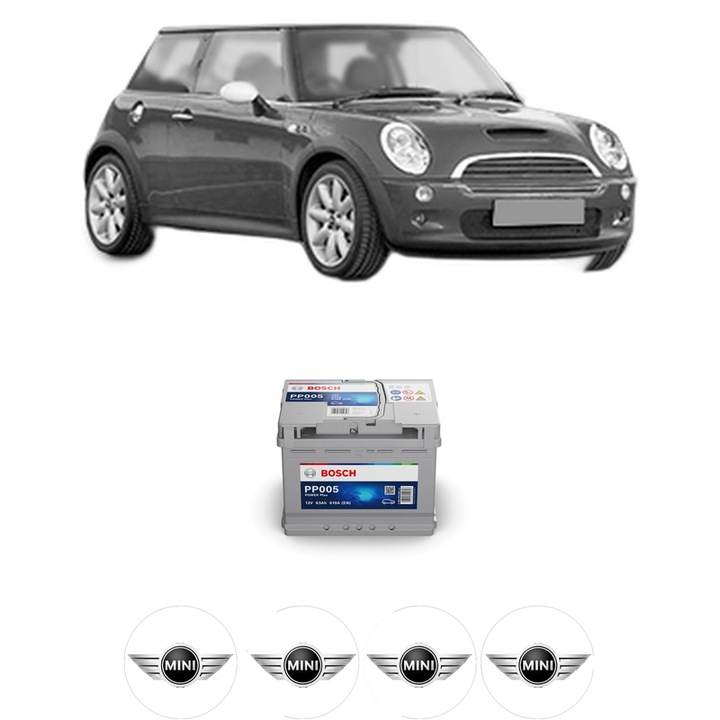 Baterie Acumulator 63 Ah 12 V 610 A MINI MINI (R50, R53) John Cooper Works din 2006-2006 KW 160 CP 218 CMC 1598, auto, Bosch, 4x Stickere auto cu MINI