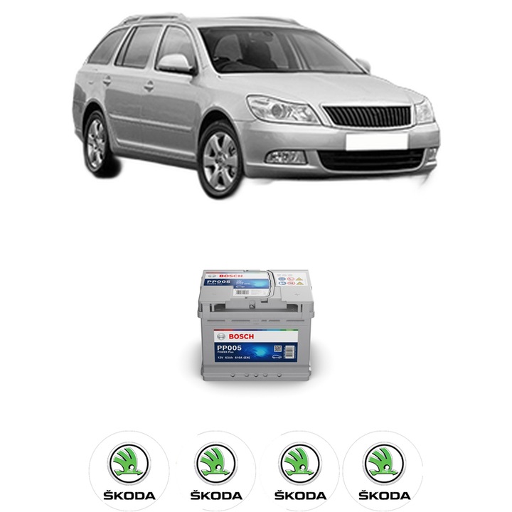 Baterie Acumulator 63 Ah 12 V 610 A SKODA OCTAVIA II Combi (1Z5) 1.4 din 2006-2013 KW 59 CP 80 CMC 1390, auto, Bosch, 4x Stickere auto cu SKODA