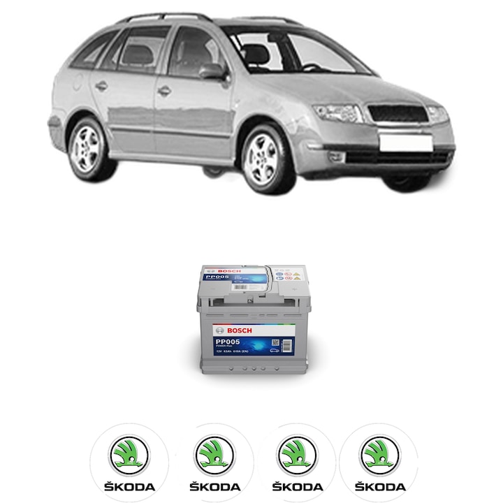 Baterie Acumulator 63 Ah 12 V 610 A SKODA FABIA I Combi (6Y5) 1.4 16V din 2006-2007 KW 59 CP 80 CMC 1390, auto, Bosch, 4x Stickere auto cu SKODA