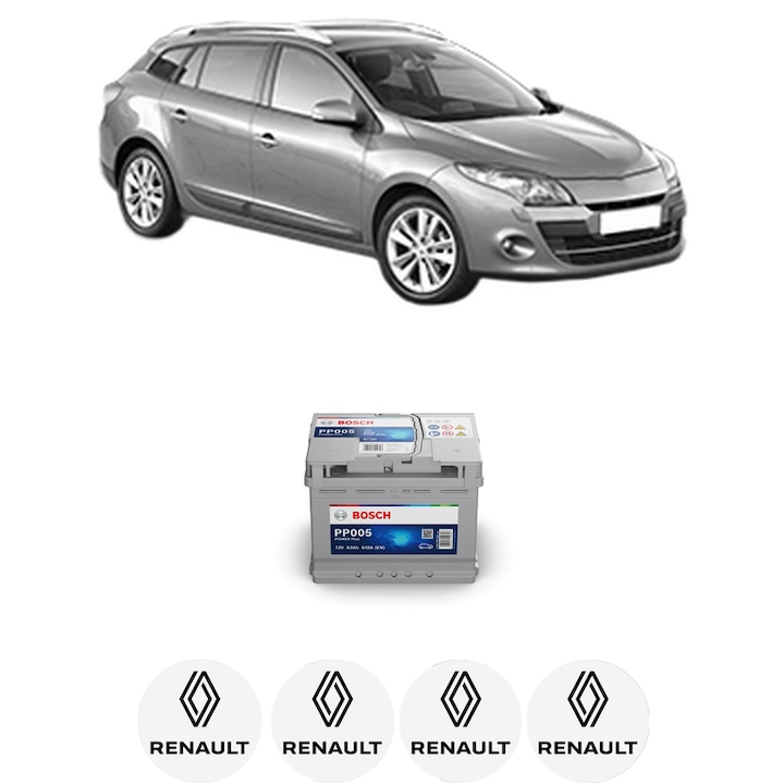 Baterie Acumulator 63 Ah 12 V 610 A RENAULT MEGANE III Grandtour (KZ0/1) 1.5 dCi (KZ1G, KZ1W, KZ0R) din 2013-2015 KW 70 CP 95 CMC 1461, auto, Bosch, 4x Stickere auto cu RENAULT