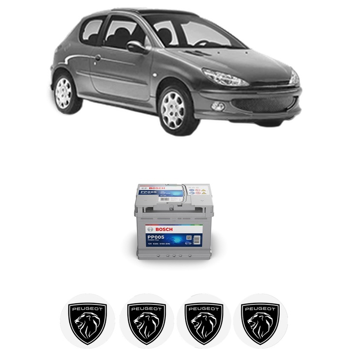 Baterie Acumulator 63 Ah 12 V 610 A PEUGEOT 206 Hatchback (2A/C) 1.4 HDi eco 70 din 2001-2009 KW 50 CP 68 CMC 1398, auto, Bosch, 4x Stickere auto cu PEUGEOT