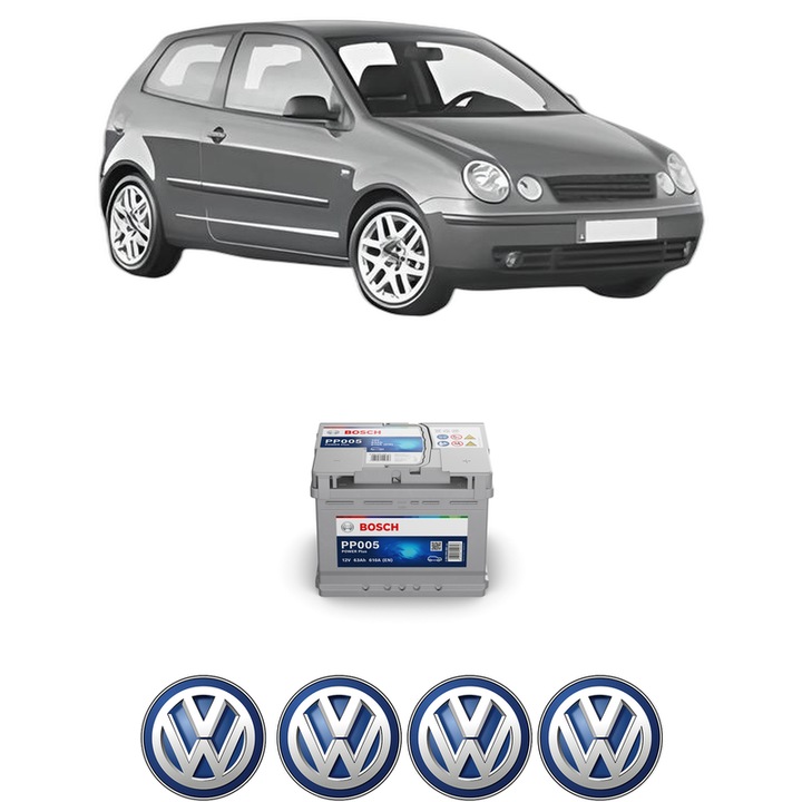 Baterie Acumulator 63 Ah 12 V 610 A Volkswagen POLO IV (9N_, 9A_) 1.2 din 2007-2009 KW 44 CP 60 CMC 1198, auto, Bosch, 4x Stickere auto cu Volkswagen