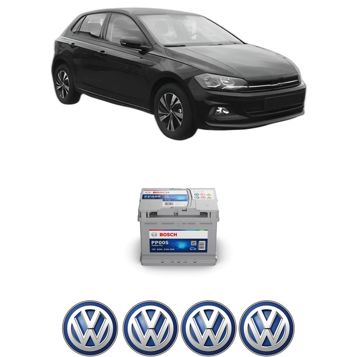 Baterie Acumulator 63 Ah 12 V 610 A Volkswagen POLO VI (AW1, BZ1, AE1) 1.0 TSI din 2017 KW 70 CP 95 CMC 999, auto, Bosch, 4x Stickere auto cu Volkswagen