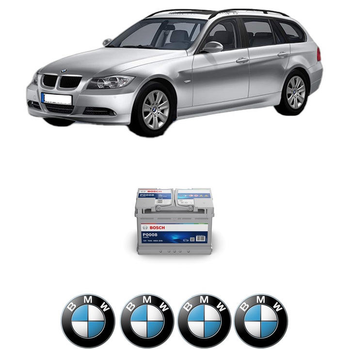 Baterie Acumulator 74 Ah 12 V 680 A BMW Seria 3 Touring (E91) 335 i din 2006-2012 KW 240 CP 326 CMC 2979, auto, Bosch, 4x Stickere auto cu BMW