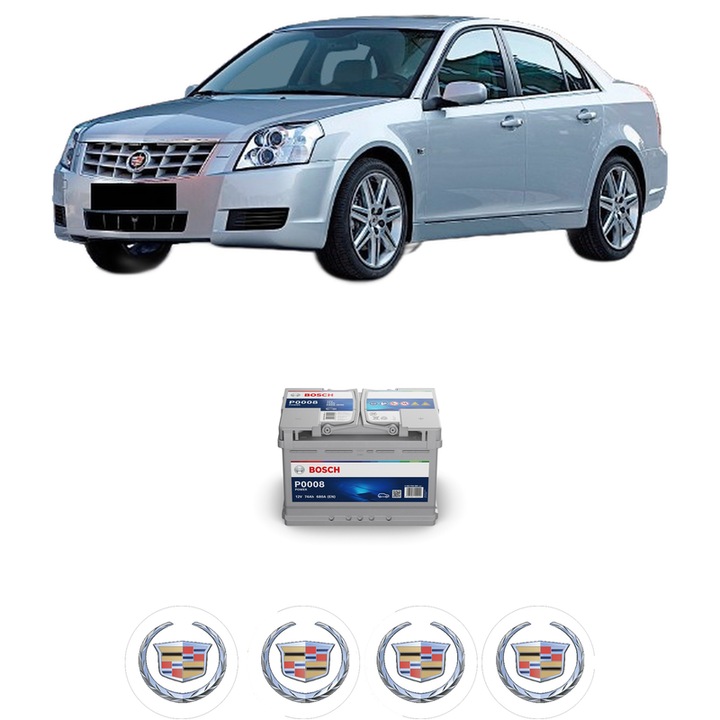 Baterie Acumulator 74 Ah 12 V 680 A CADILLAC BLS 2.0 T Flexpower din 2007 KW 147 CP 200 CMC 1998, auto, Bosch, 4x Stickere auto cu CADILLAC