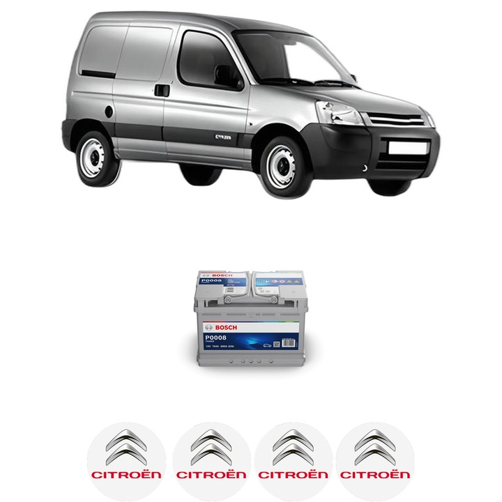 Baterie Acumulator 74 Ah 12 V 680 A CITROEN BERLINGO / BERLINGO FIRST Box Body/MPV (M_) 1.6 HDI 90 (MB9HX, MC9HX) din 2005-2011 KW 66 CP 90 CMC 1560, auto, Bosch, 4x Stickere auto cu CITROEN