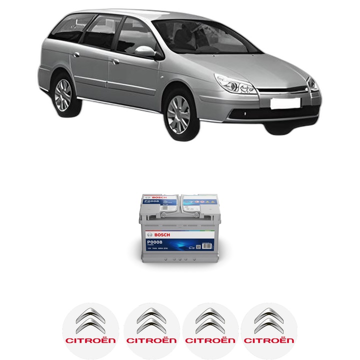 Baterie Acumulator 74 Ah 12 V 680 A CITROEN C5 II Break (RE_) 2.0 HDi (RERHRH) din 2004-2008 KW 100 CP 136 CMC 1997, auto, Bosch, 4x Stickere auto cu CITROEN
