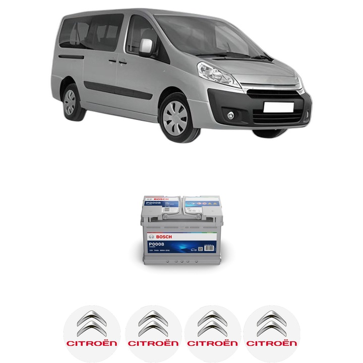 Baterie Acumulator 74 Ah 12 V 680 A CITROEN JUMPY II (VF7) 2.0 HDi 165 din 2010-2016 KW 120 CP 163 CMC 1997, auto, Bosch, 4x Stickere auto cu CITROEN