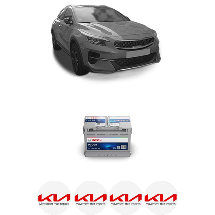 Baterie Acumulator 74 Ah 12 V 680 A KIA XCEED (CD) 1.6 CRDi 136 din 2019 KW 100 CP 136 CMC 1598, auto, Bosch, 4x Stickere auto cu KIA