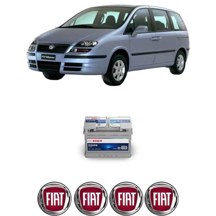 Baterie Acumulator 74 Ah 12 V 680 A FIAT ULYSSE (179_) 2.0 JTD din 2002-2006 KW 80 CP 109 CMC 1997, auto, Bosch, 4x Stickere auto cu FIAT