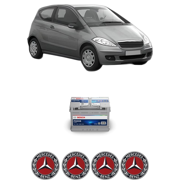 Baterie Acumulator 74 Ah 12 V 680 A MERCEDES-BENZ A-CLASS (W169) A 180 CDI (169.007, 169.307) din 2004-2012 KW 80 CP 109 CMC 1991, auto, Bosch, 4x Stickere auto cu MERCEDES-BENZ