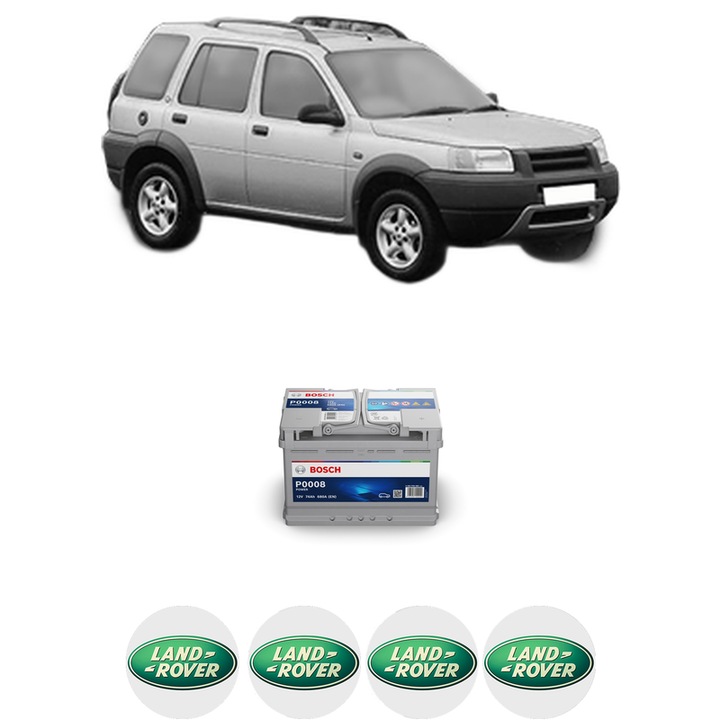 Baterie Acumulator 74 Ah 12 V 680 A LAND ROVER FREELANDER I (L314) 2.0 Td4 4x4 din 2001-2006 KW 80 CP 109 CMC 1951, auto, Bosch, 4x Stickere auto cu LAND ROVER