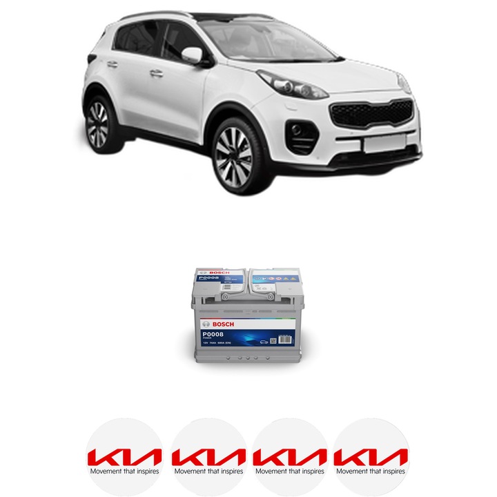 Baterie Acumulator 74 Ah 12 V 680 A KIA SPORTAGE IV (QL, QLE) 1.6 CRDi din 2018-2022 KW 100 CP 136 CMC 1598, auto, Bosch, 4x Stickere auto cu KIA
