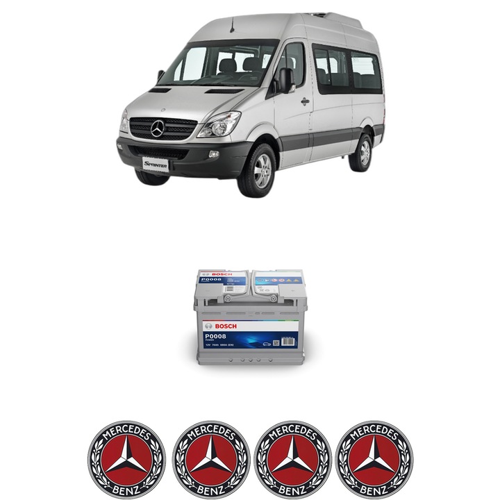 Baterie Acumulator 74 Ah 12 V 680 A MERCEDES-BENZ SPRINTER 3, 5-t Bus (B906) 315 CDI (906.731, 906.733, 906.735) din 2006-2009 KW 110 CP 150 CMC 2148, auto, Bosch, 4x Stickere auto cu MERCEDES-BENZ