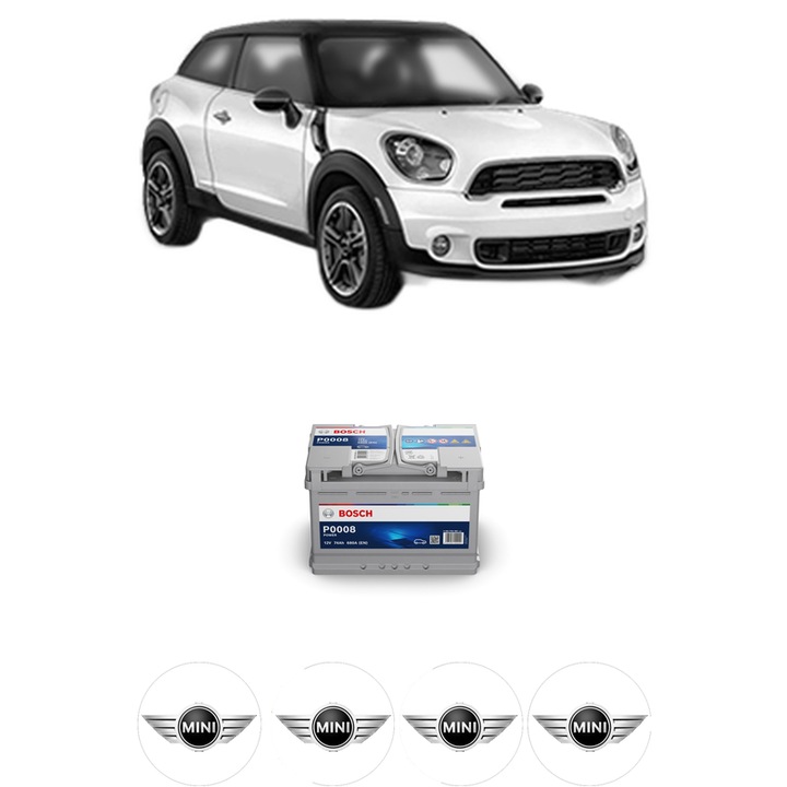 Baterie Acumulator 74 Ah 12 V 680 A MINI MINI PACEMAN (R61) Cooper S din 2014-2016 KW 140 CP 190 CMC 1598, auto, Bosch, 4x Stickere auto cu MINI