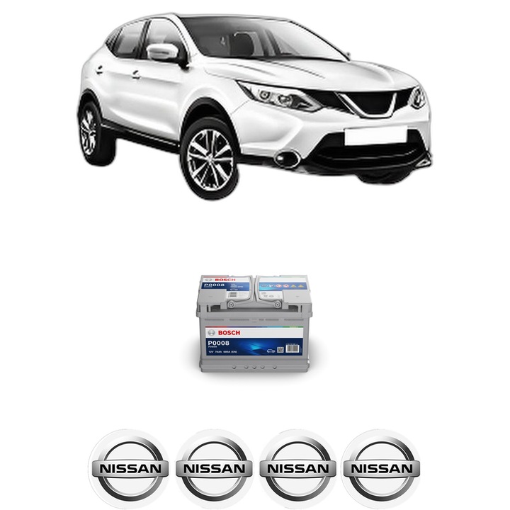 Baterie Acumulator 74 Ah 12 V 680 A NISSAN QASHQAI II (J11, J11_) 1.5 dCi din 2018 KW 85 CP 116 CMC 1461, auto, Bosch, 4x Stickere auto cu NISSAN