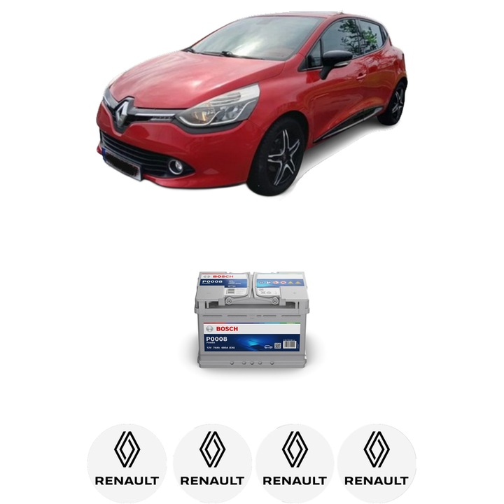 Baterie Acumulator 74 Ah 12 V 680 A RENAULT CLIO IV (BH_) 1.5 dCi 75 din 2012-2021 KW 55 CP 75 CMC 1461, auto, Bosch, 4x Stickere auto cu RENAULT