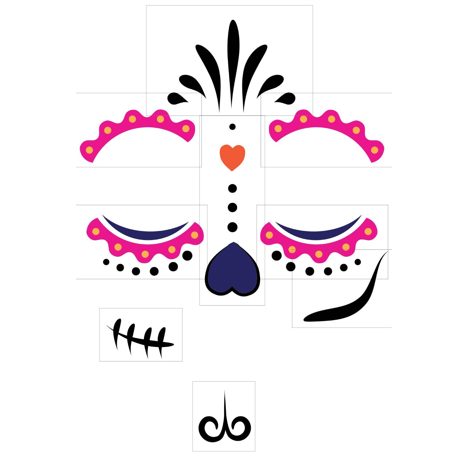 Tatuaje temporare Tatuin, Flower Skull, multicolor, 9 tatuaje