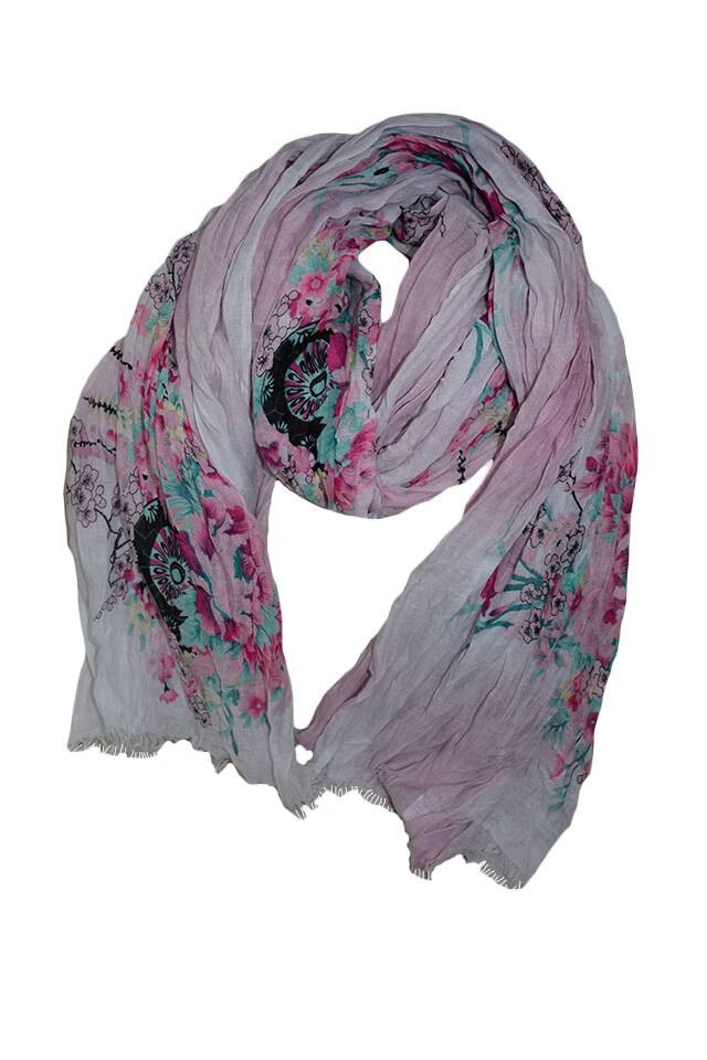 Esarfa tinereasca cu design de flori rafinate ,D&J Exclusive,Gri-alb