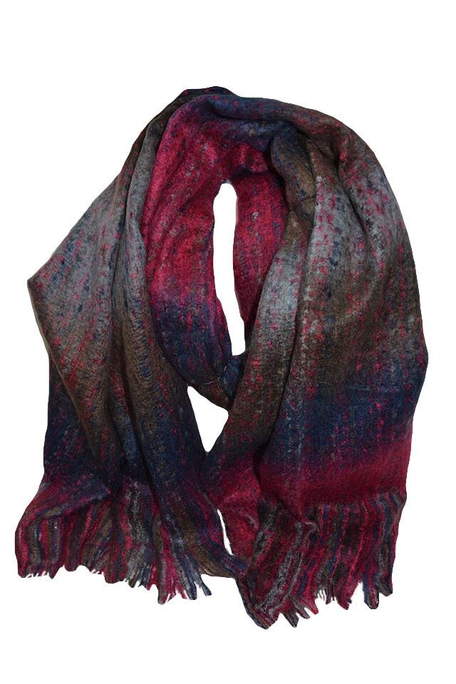 Esarfa feminina din material cu textura plina, D&J Exclusive , Bleumarin-Rosu