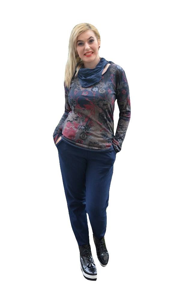 Pantaloni chic tip sport bumbac, D&J Exclusive, Albastru marin