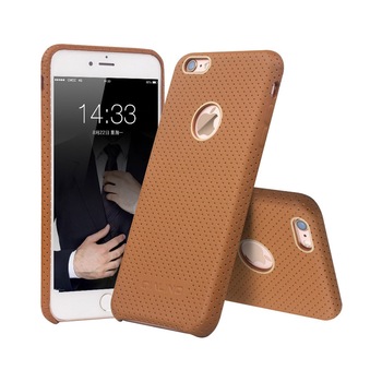 Husa piele naturala Apple iphone 6/6S plus, piele perforata, Qialino, Maro Husa piele naturala Apple iphone 6/6S plus, piele perforata, Qialino, Maro