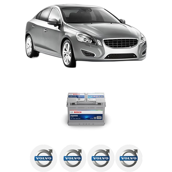 Baterie Acumulator 74 Ah 12 V 680 A VOLVO S60 II (134) T5 din 2010-2014 KW 177 CP 240 CMC 1999, auto, Bosch, 4x Stickere auto cu VOLVO