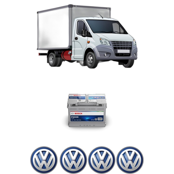 Baterie Acumulator 74 Ah 12 V 680 A Volkswagen CRAFTER 30-50 Van (2E_) 2.5 TDI din 2006-2013 KW 80 CP 109 CMC 2461, auto, Bosch, 4x Stickere auto cu Volkswagen