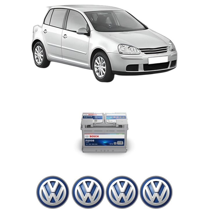 Baterie Acumulator 74 Ah 12 V 680 A Volkswagen GOLF V (1K1) 1.9 TDI din 2004-2008 KW 66 CP 90 CMC 1896, auto, Bosch, 4x Stickere auto cu Volkswagen