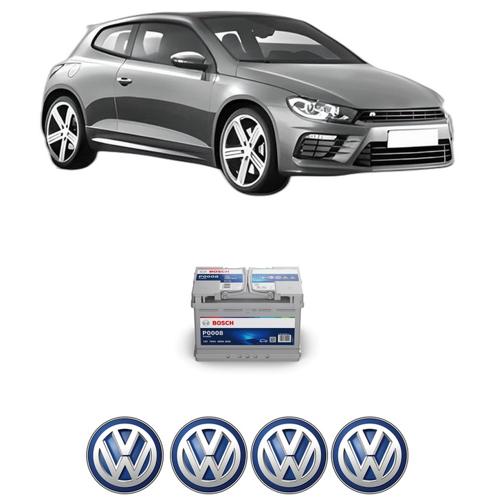 Baterie Acumulator 74 Ah 12 V 680 A Volkswagen SCIROCCO III (137, 138) 2.0 TSI din 2013-2017 KW 132 CP 180 CMC 1984, auto, Bosch, 4x Stickere auto cu Volkswagen