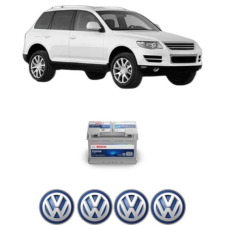 Baterie Acumulator 74 Ah 12 V 680 A Volkswagen TOUAREG (7LA, 7L6, 7L7) 2.5 R5 TDI din 2003-2010 KW 120 CP 163 CMC 2461, auto, Bosch, 4x Stickere auto cu Volkswagen